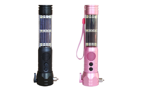 Solar Rechargeable Acousto-optic Alarm Self Rescue Safety Hammer Flashlight