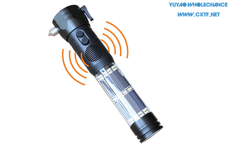 Solar Rechargeable Acousto-optic Alarm Self Rescue Safety Hammer Flashlight TL119F siren sound alarm